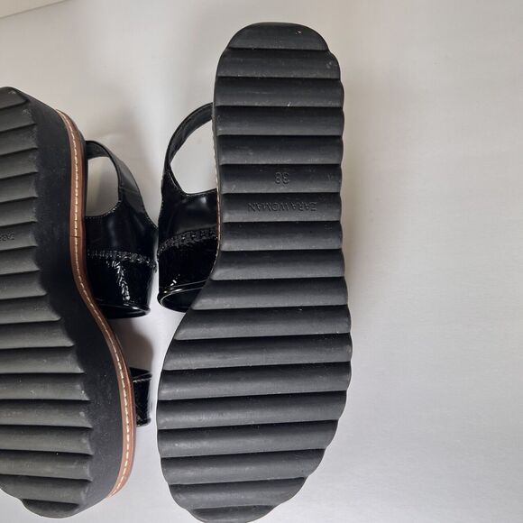 ZARA Platform Slingback Black Patent Faux Leather Sandals Size 7.5 Adjustable - Picture 16 of 16